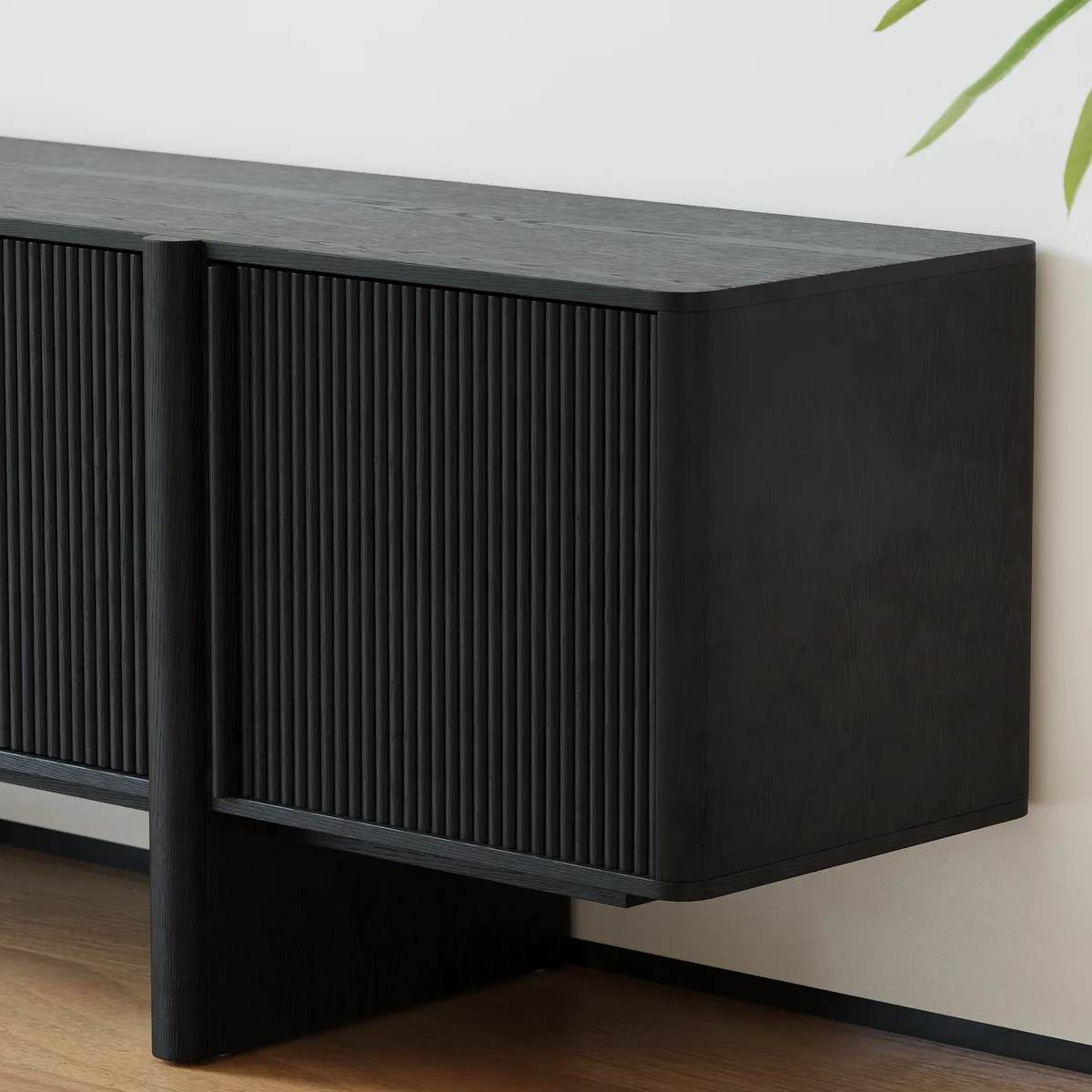 80" Solid Wood Fluted Black TV Stand with Cabinets — image 9