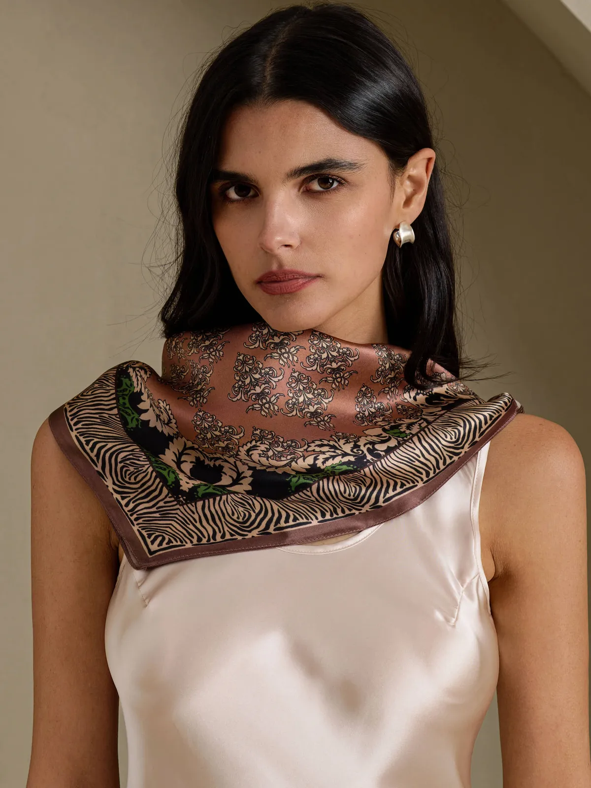 Pure Silk Damask Floral Print Square Scarf - Size 70x70cm