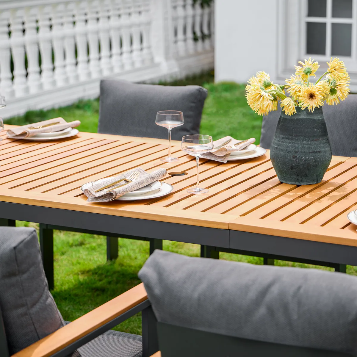 Tevara 5 Pieces Rectangle Wood & Aluminum Outdoor Patio Dining Set for 4 Person — image 17