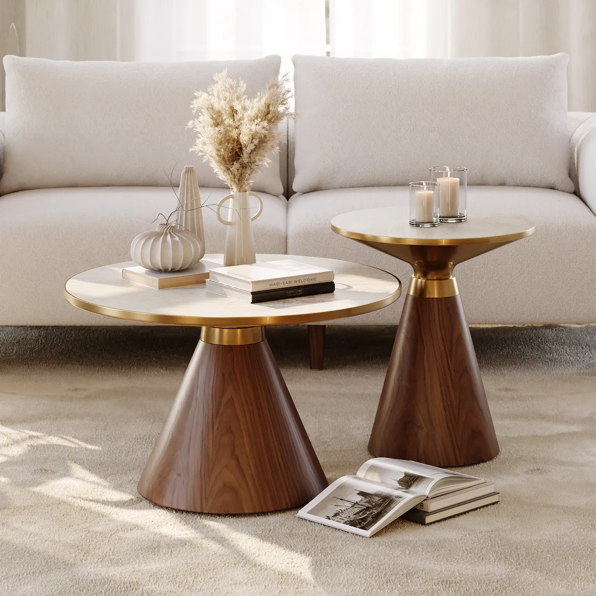 Sintered Stone Round Coffee Table Modern Black Living Room Furniture — image 29