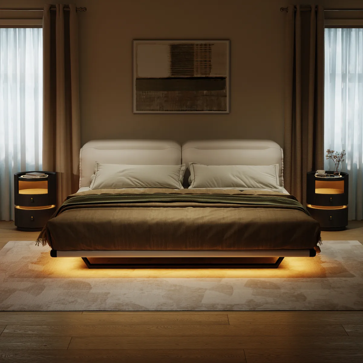 Modern Saddle Leather Smart LED Nightstand — image 6