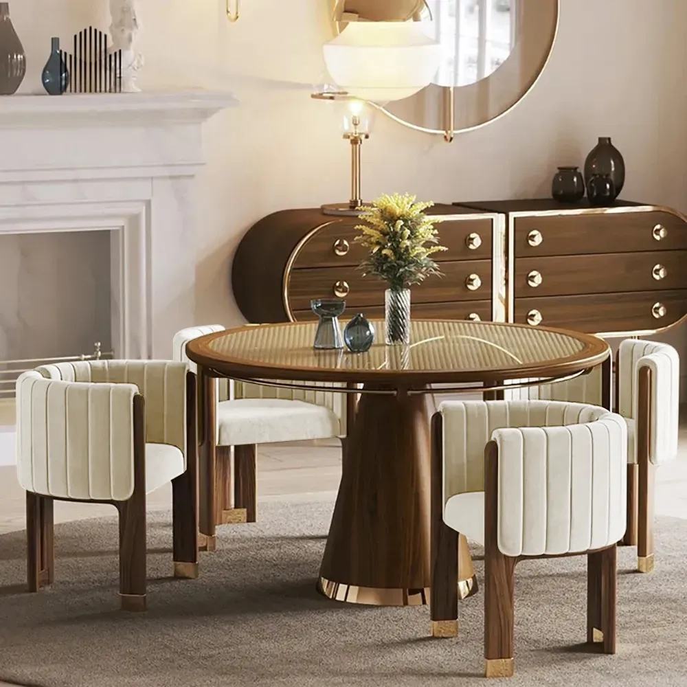 Modern Wood Accent Chair Beige Velvet Upholstered Arm Chair — image 24