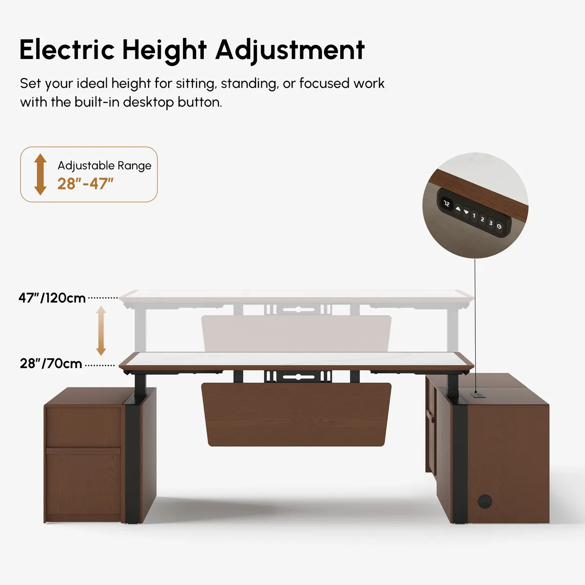 Modern 71" Modular Executive Standing Desk with Storage, Power Access & Memory Control — image 9