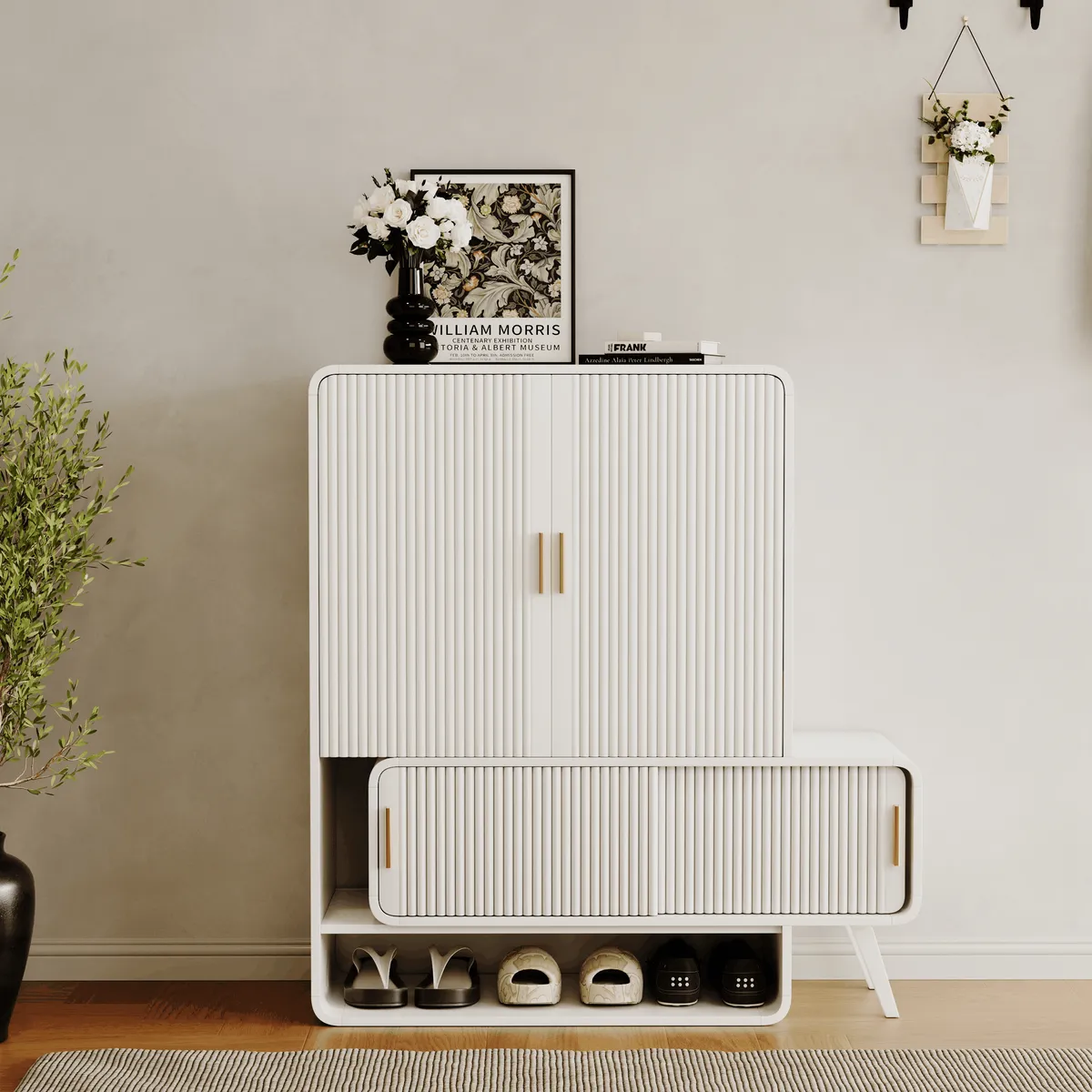 37" Warm White Shoe Storage Fluted Entryway Cabinet,Left Hand — image 26