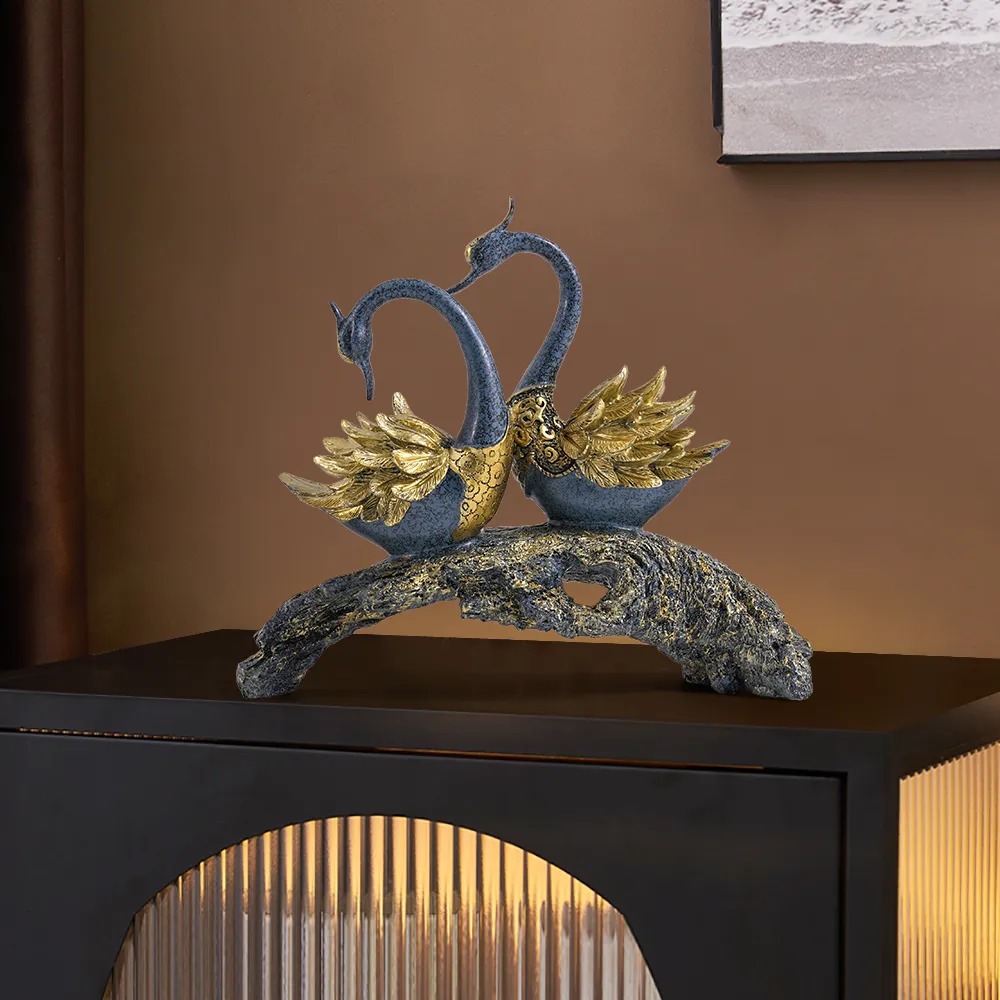 Swan Couple Resin Sculpture in Black & Silver for Home Table Decor — image 8