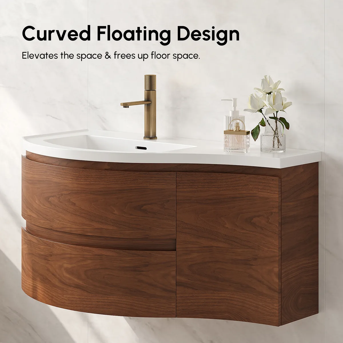 35" Floating Curved Bathroom Vanity Half-Circle Bathroom Cabinet — image 6