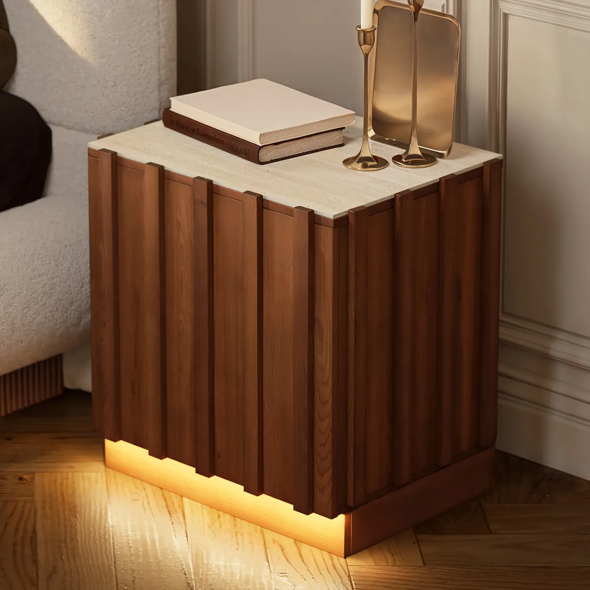 Aura Natural Ash Wood Led Nightstand with Charging Station — image 2