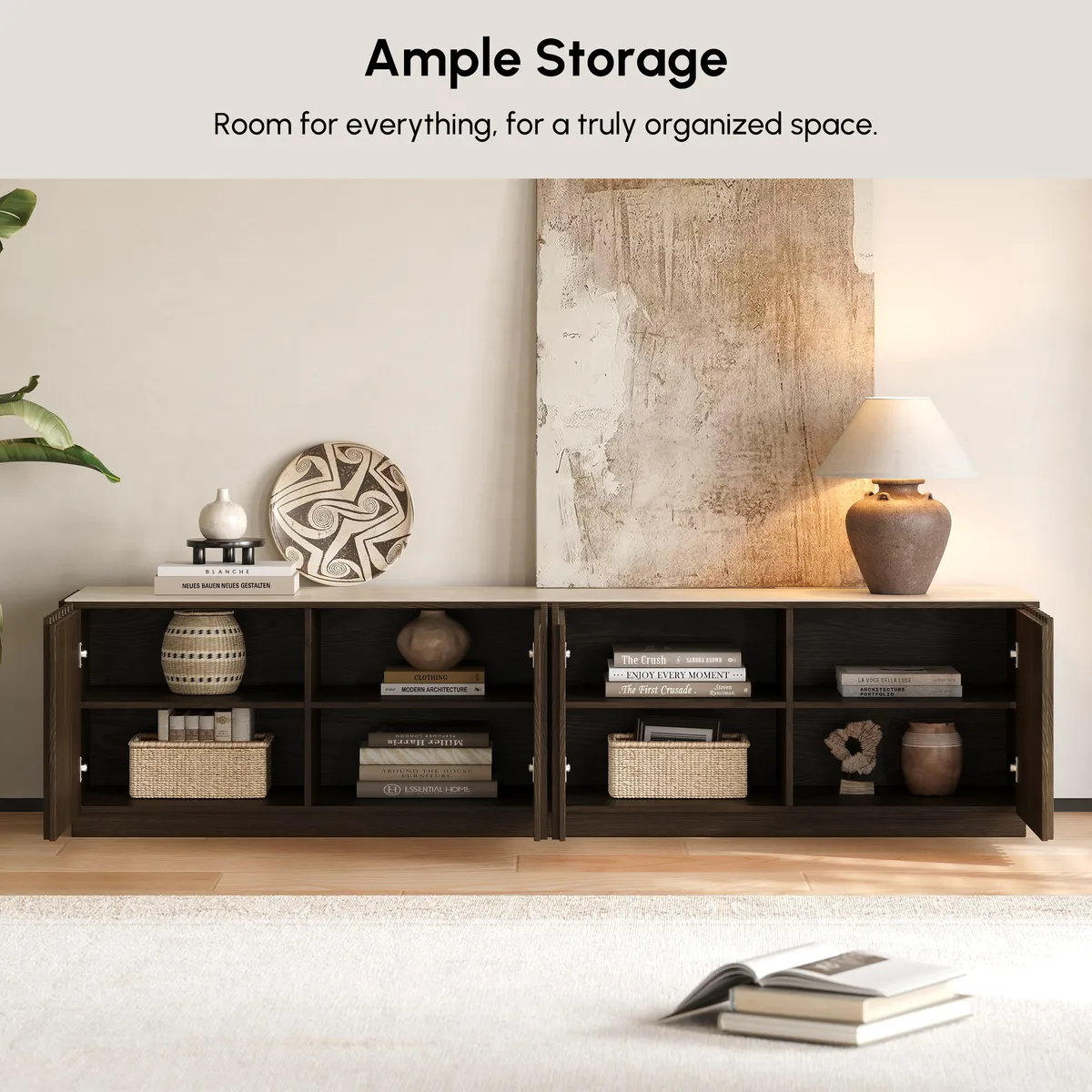 Aura 83" Ash Wood Fluted Smoked Brown TV Stand with Sintered Stone Top — image 8