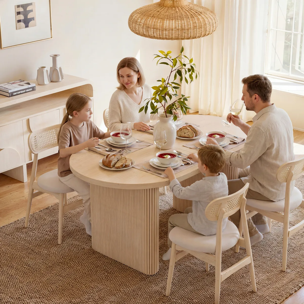 Japandi 79"-94" Oval Extendable Black Dining Table Butterfly Leaf 6-8 Seater — image 17