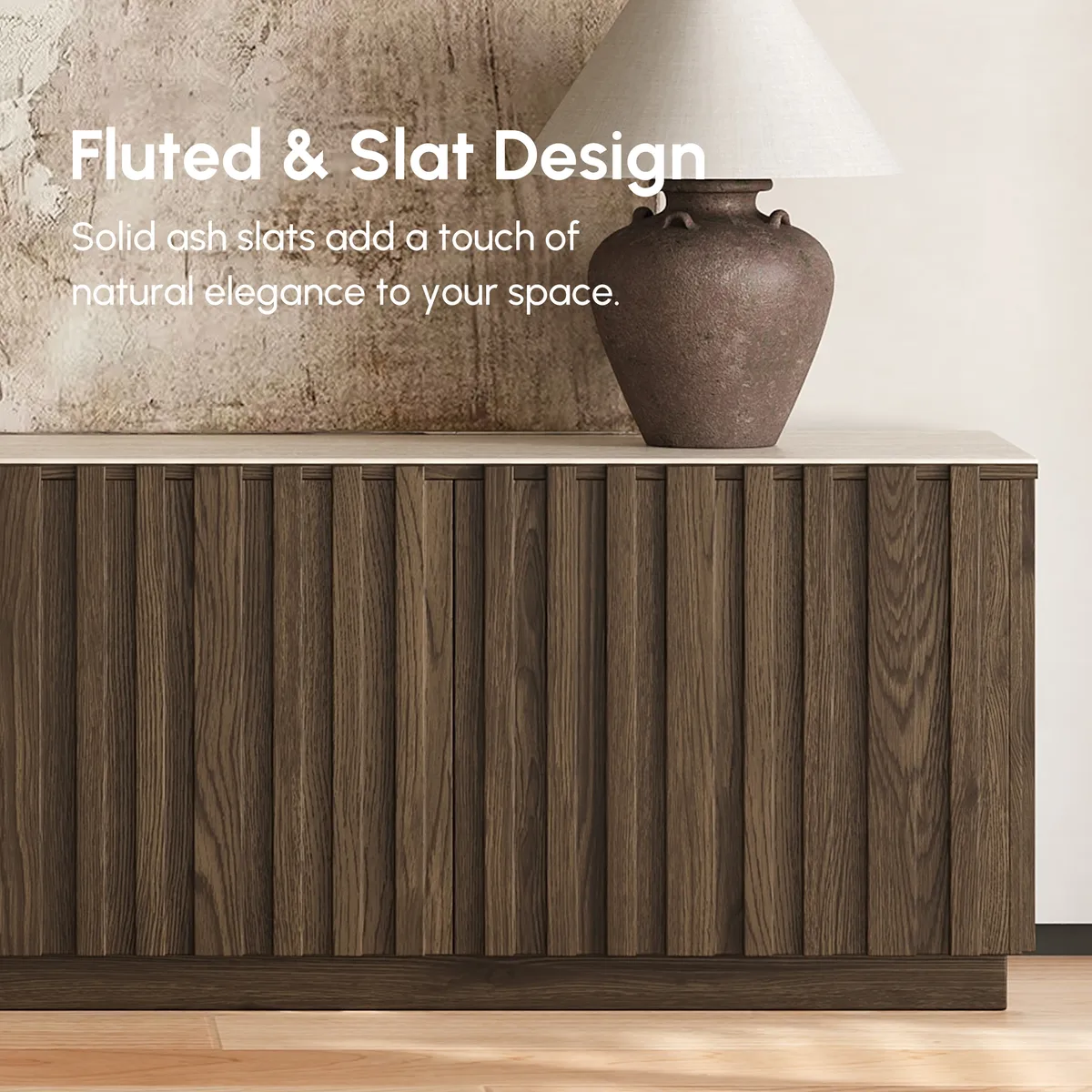 Aura 83" Ash Wood Fluted Smoked Brown TV Stand with Sintered Stone Top — image 7