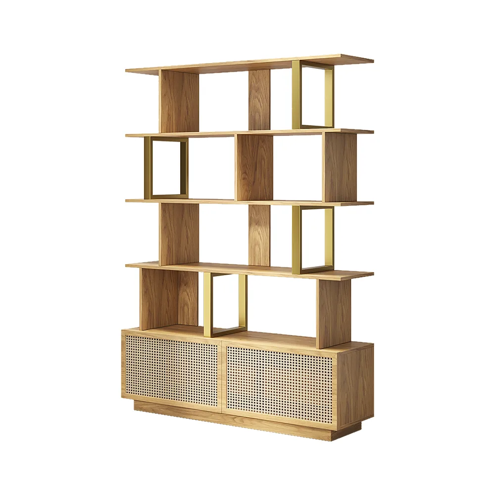 5-Tier Black Wood Bookshelf with 2 Doors Modern Bookcase in Gold Finish — image 16