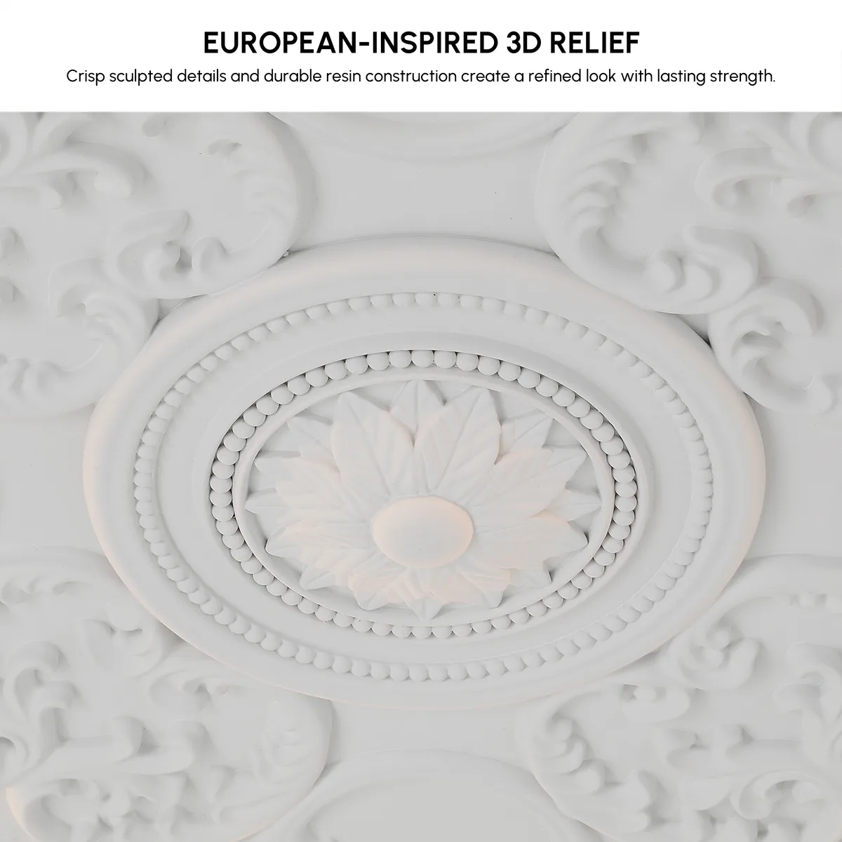 French Elegant White Resin 3D Carved LED Dimmable Flush Mount Ceiling Light — image 26