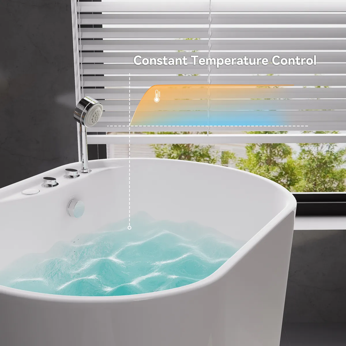 39" Deep Whirlpool Bathtub oval Acrylic Jetted with Thermostat Control Modern — image 3