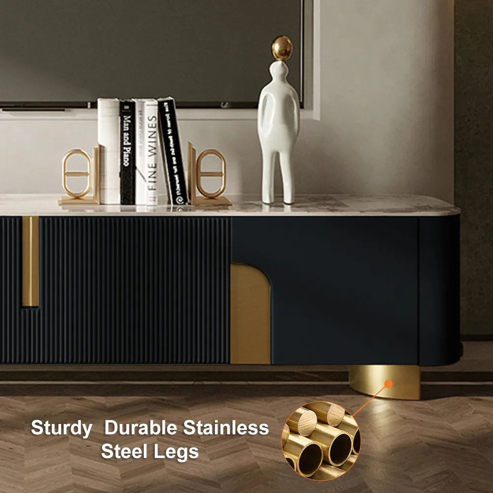 78.7" Stone Top Beige & Gold TV Stand with 4 Doors and Storage — image 17