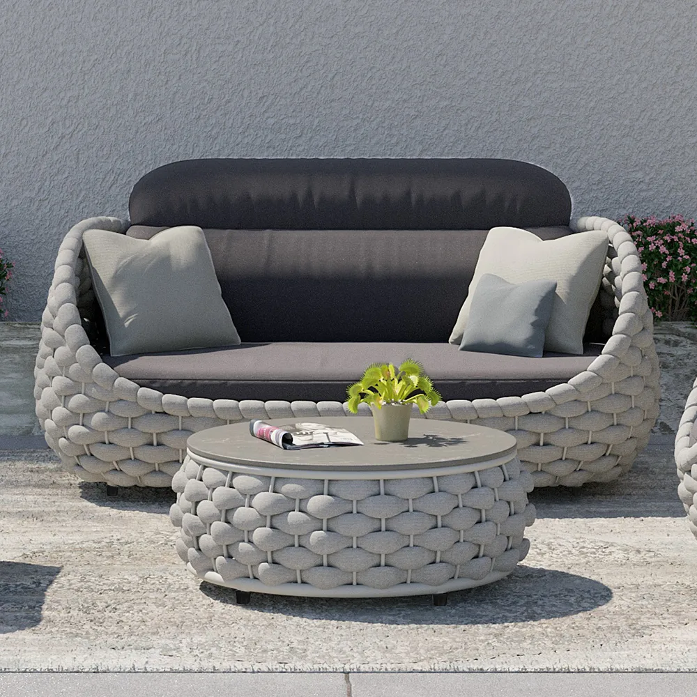Cocaro 2-Seater Rope Woven Patio Loveseat with Removable Cushions — image 2
