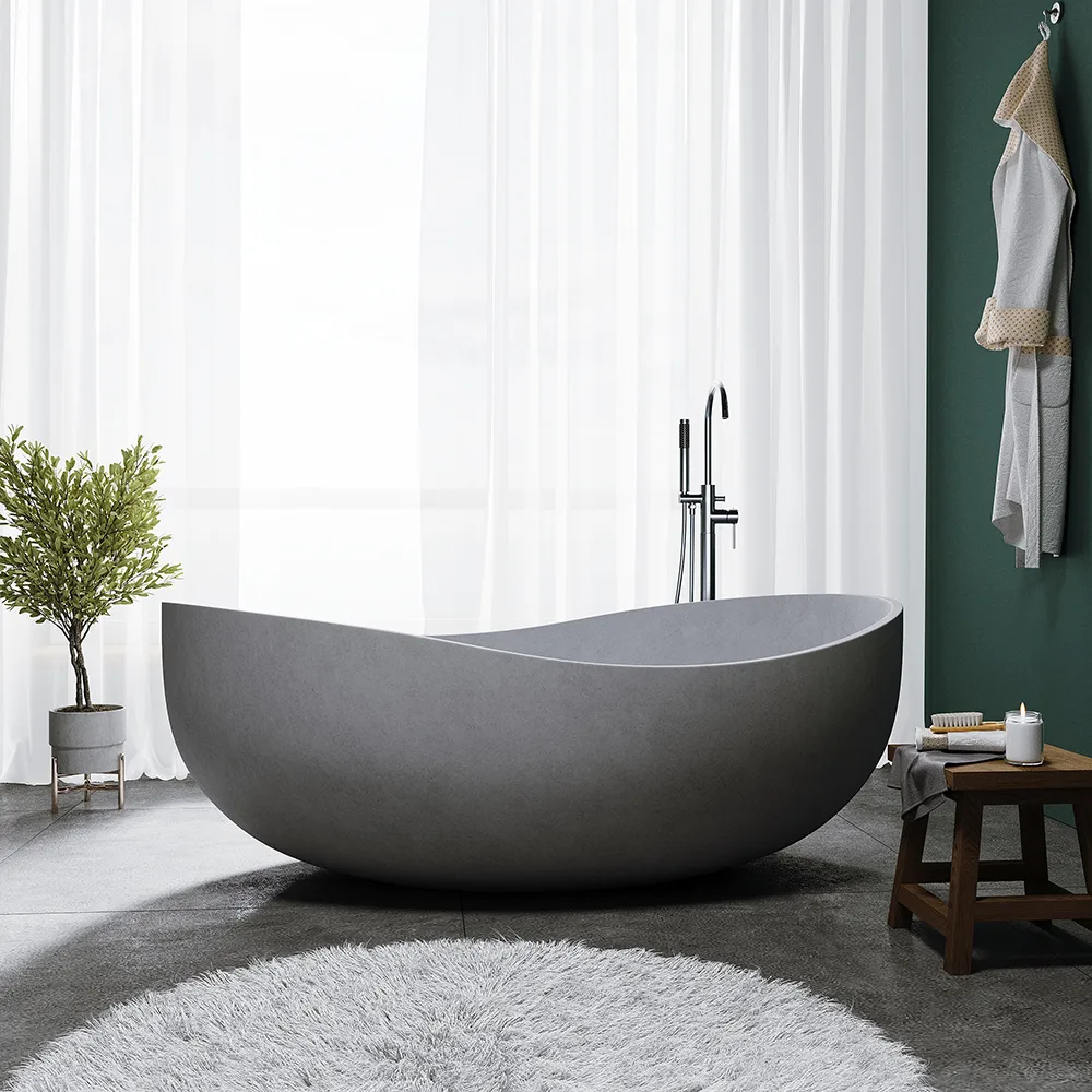 63" Industrial Concrete Soaking Bathtub Oval Cement Freestanding Bathtub — image 7