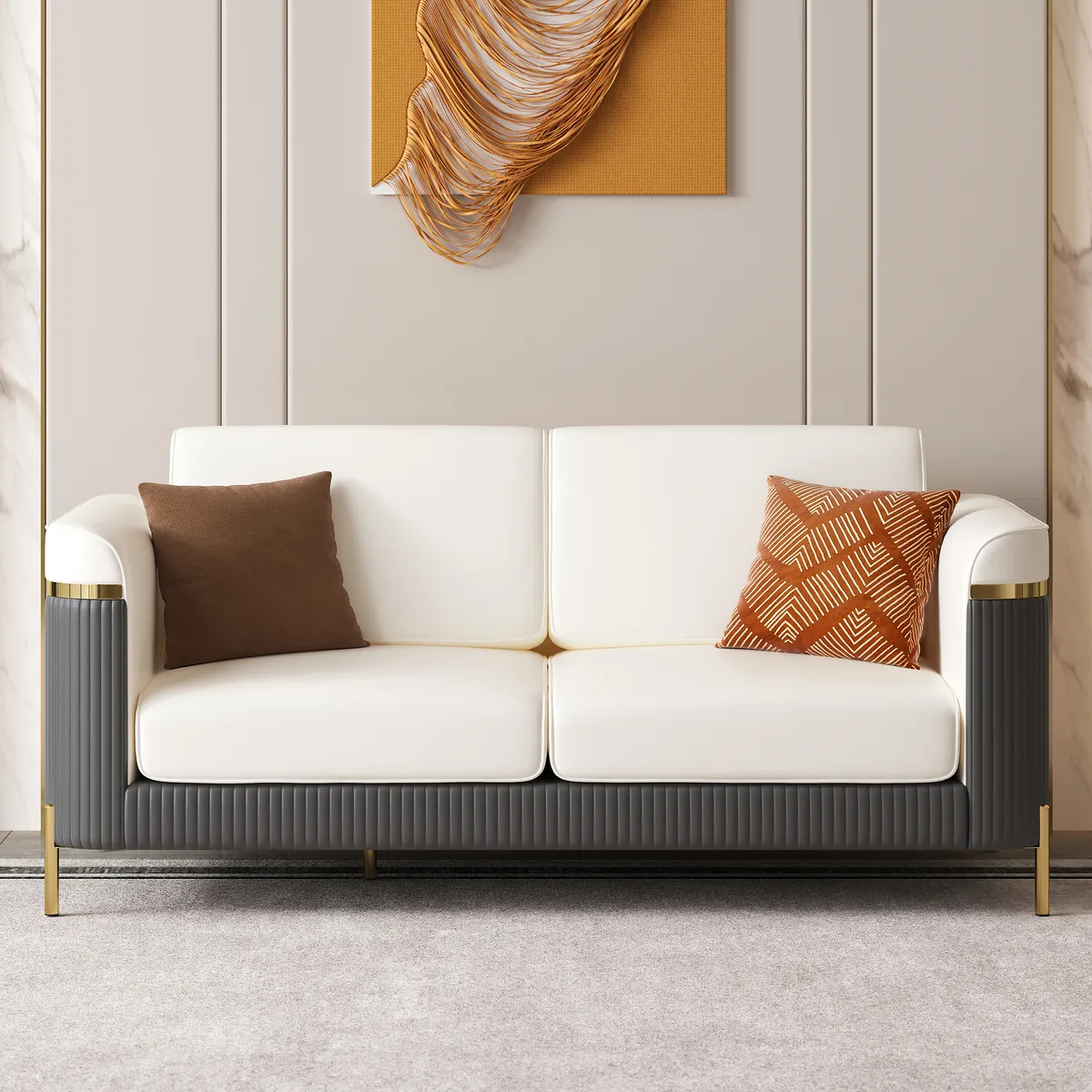 3 PCS Vertex Sofa Set with Chair Modern Beige Living Room Sofa Set with Cushion — image 6