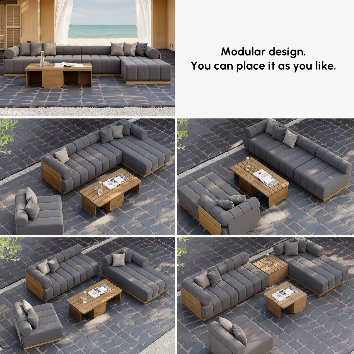 Resaro Outdoor 4-Piece Teak Modular Sectional Set — image 5