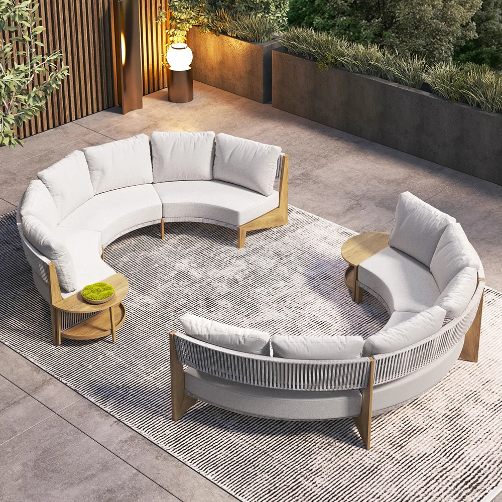 8 Pieces Farmhouse Curved Modular Outdoor Patio Sectional Sofa Set with Coffee Table — image 6