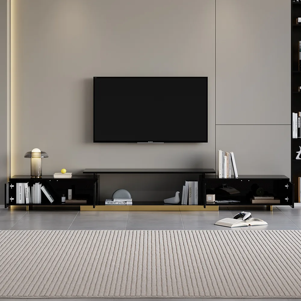 Mordel Natural Modern Rectangle Glossy Extendable TV Stand Storage for 65 to 85" TV — image 2