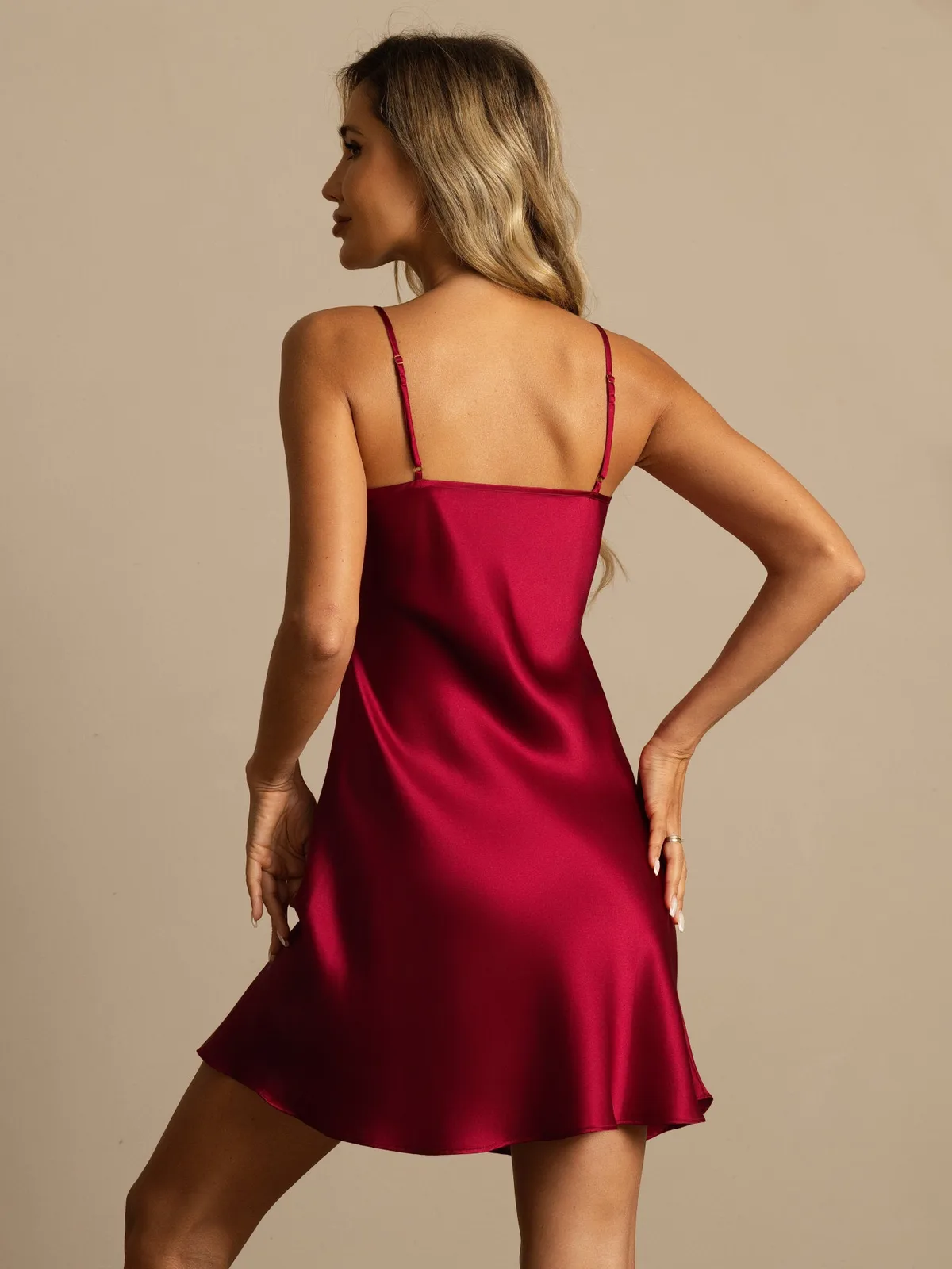 100% Mulberry Silk Spaghetti strap V-neck Short Nightgown — image 14