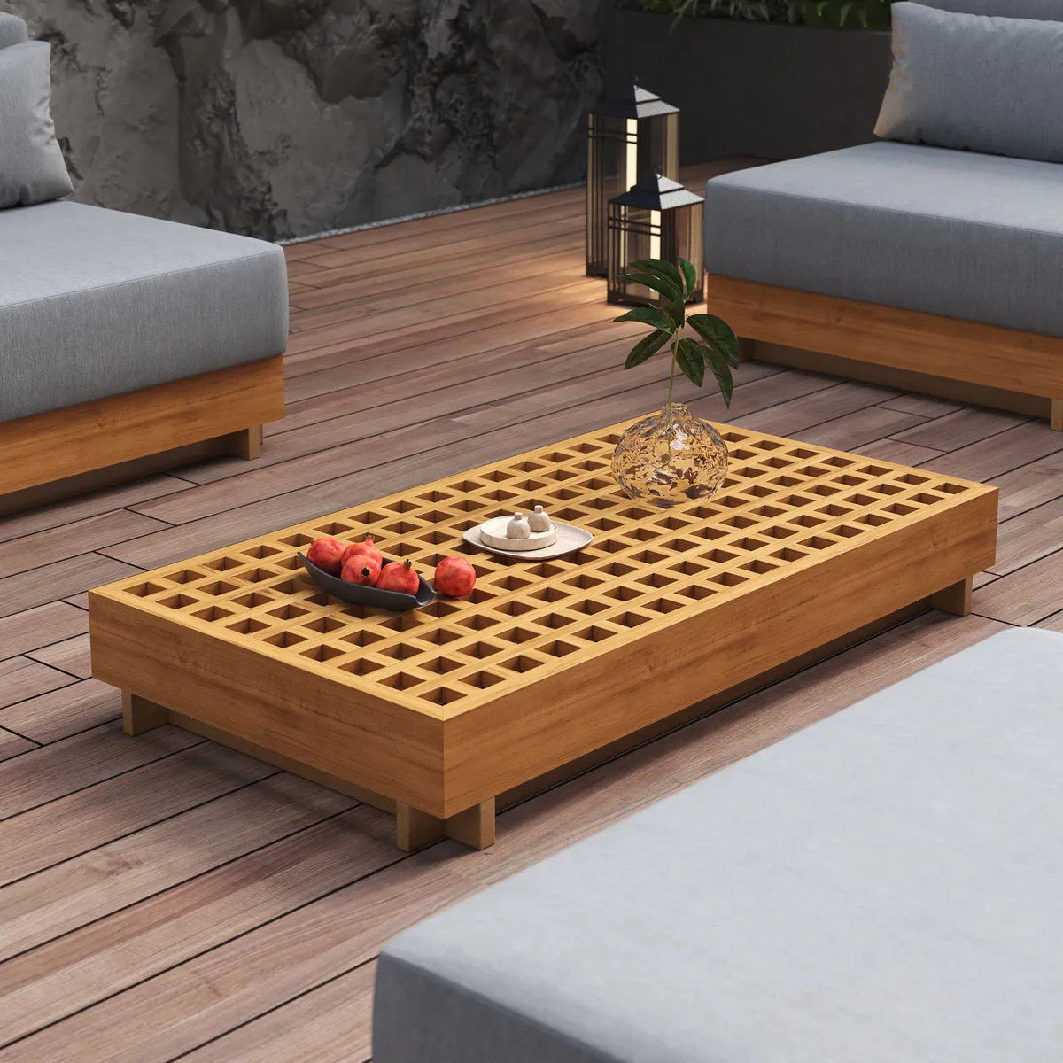 10 PCS Premium Teak Modular L-Shaped Outdoor Sofa Set with Fire Pit & Teak Coffee Table Large Outdoor & Patio Luxury Teak Sofa Set with Fire Pit — image 16