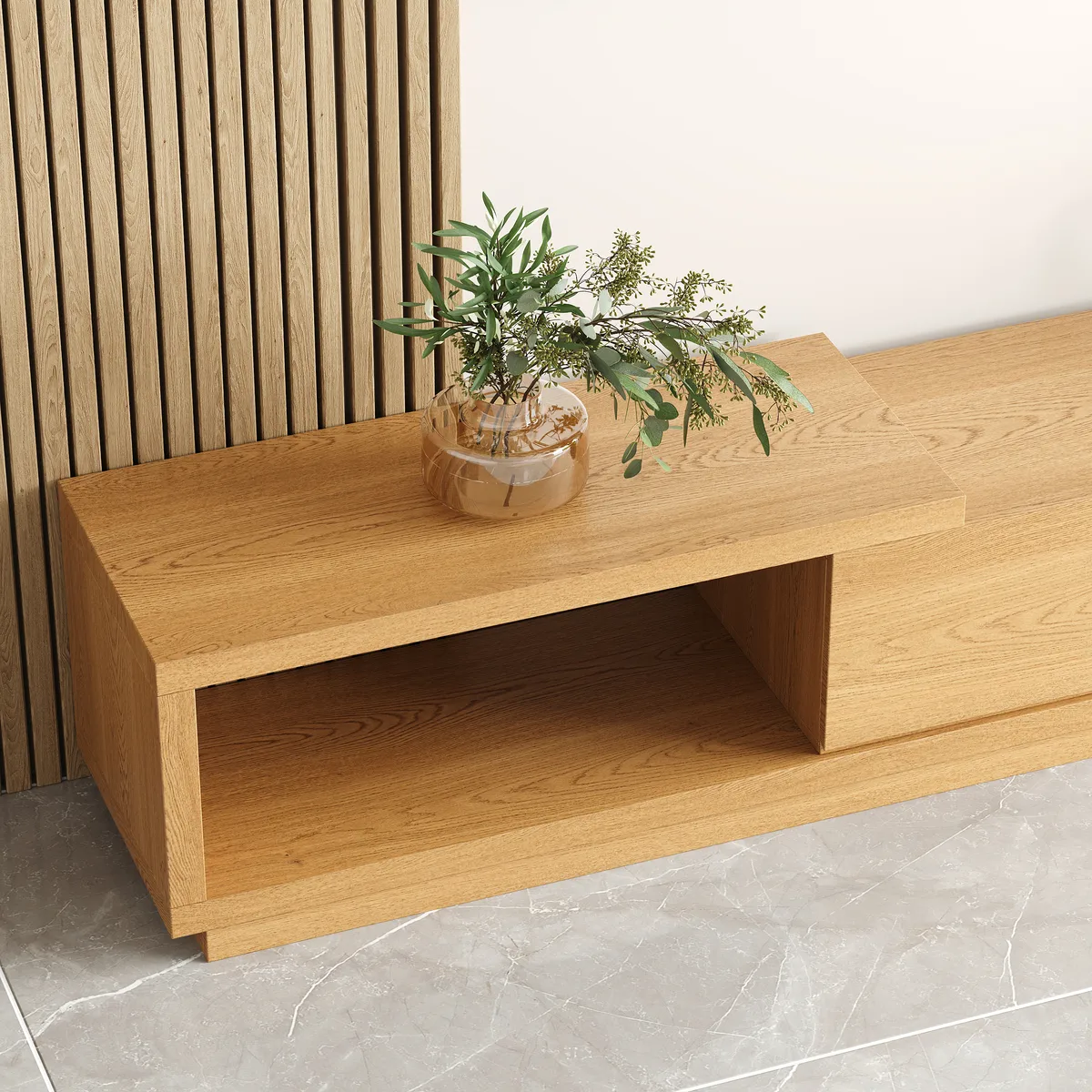 Quoint 100.4" Modern TV Stand Retracted & Extendable 3-Drawer Light Media Console — image 10