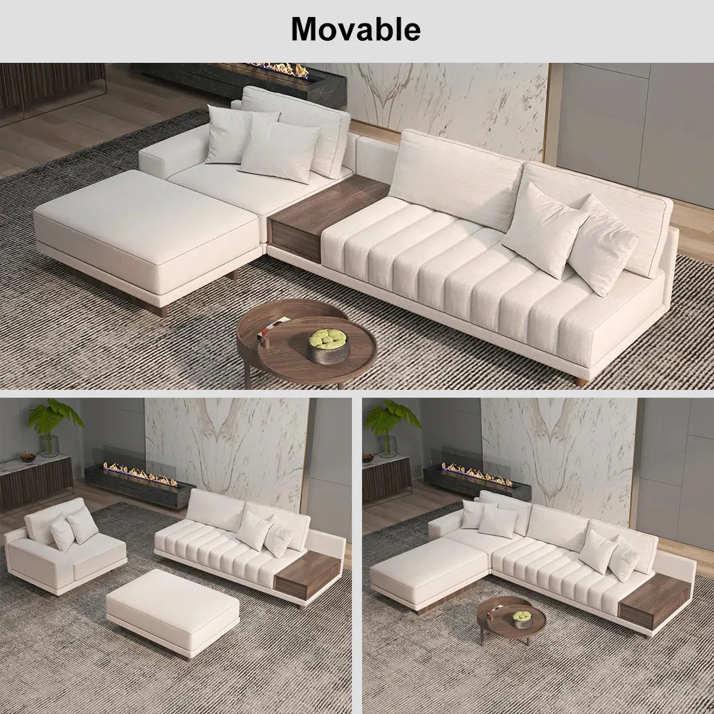 126" L-Shaped Off-White Modular Sectional Sofa with Ottoman for Living Room — image 10