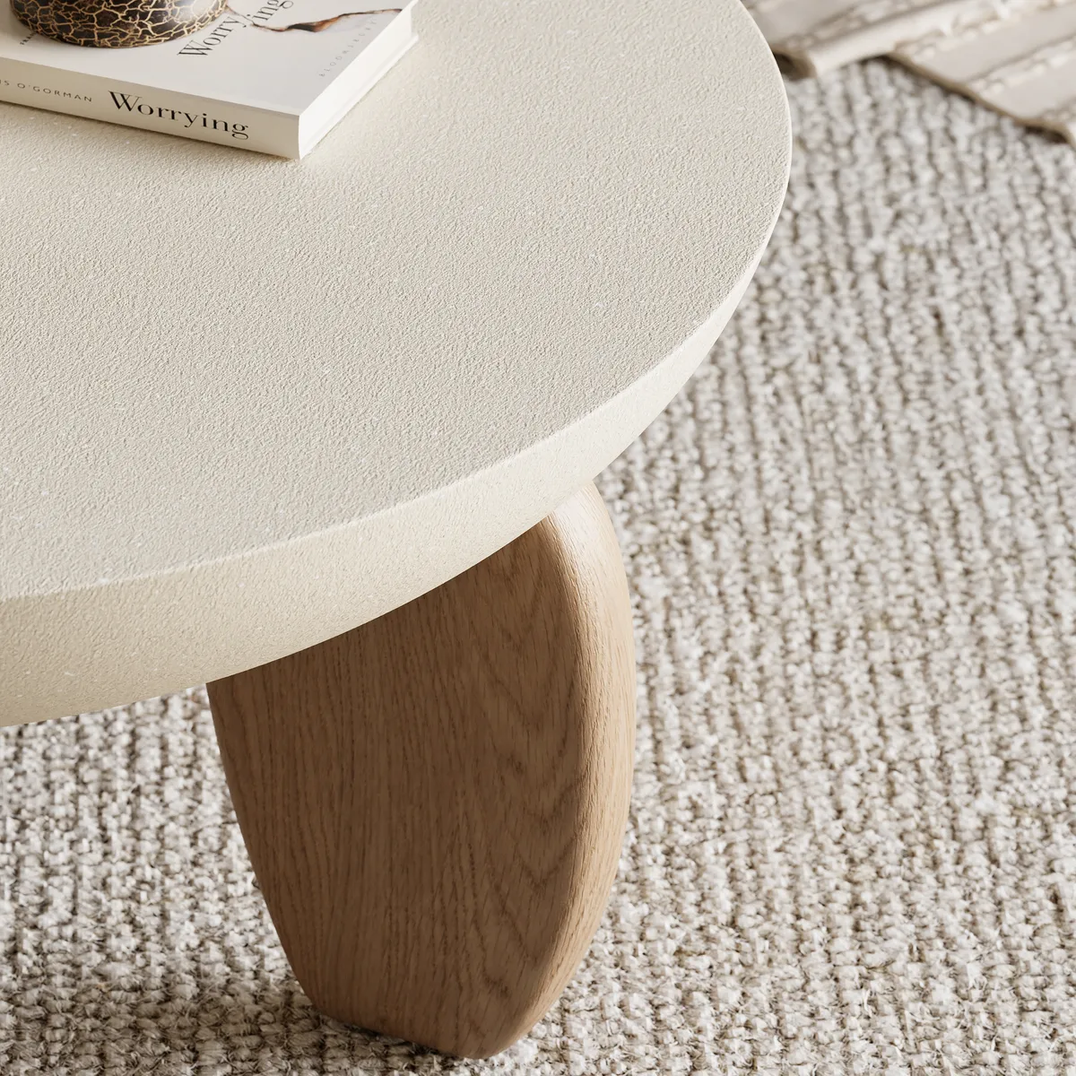 Curva Round Concrete Walnut Coffee Table with Wood Legs — image 25