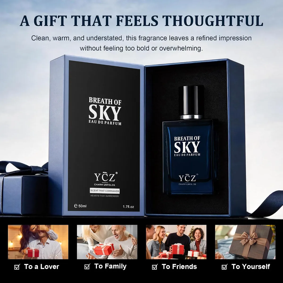 Breath Of The Sky Men's EDP 1.7 Fl Oz, Aromatic Woody Fragrance, Orange Blossom, Vanilla & Cedarwood, Long?Lasting, Daily, Travel & Gifts — image 4