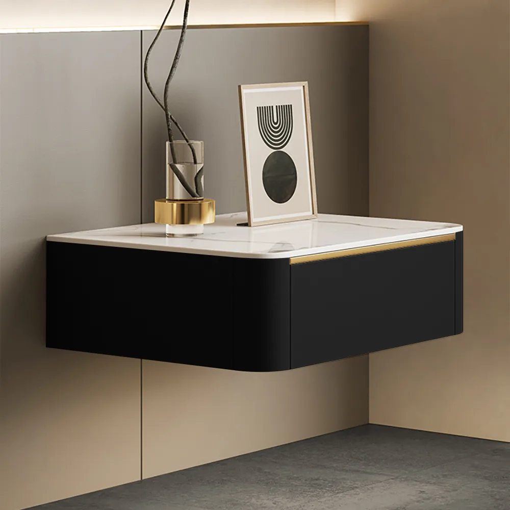 Modern Floating Corduroy Smart Nightstand Bedside Table with Light — image 2