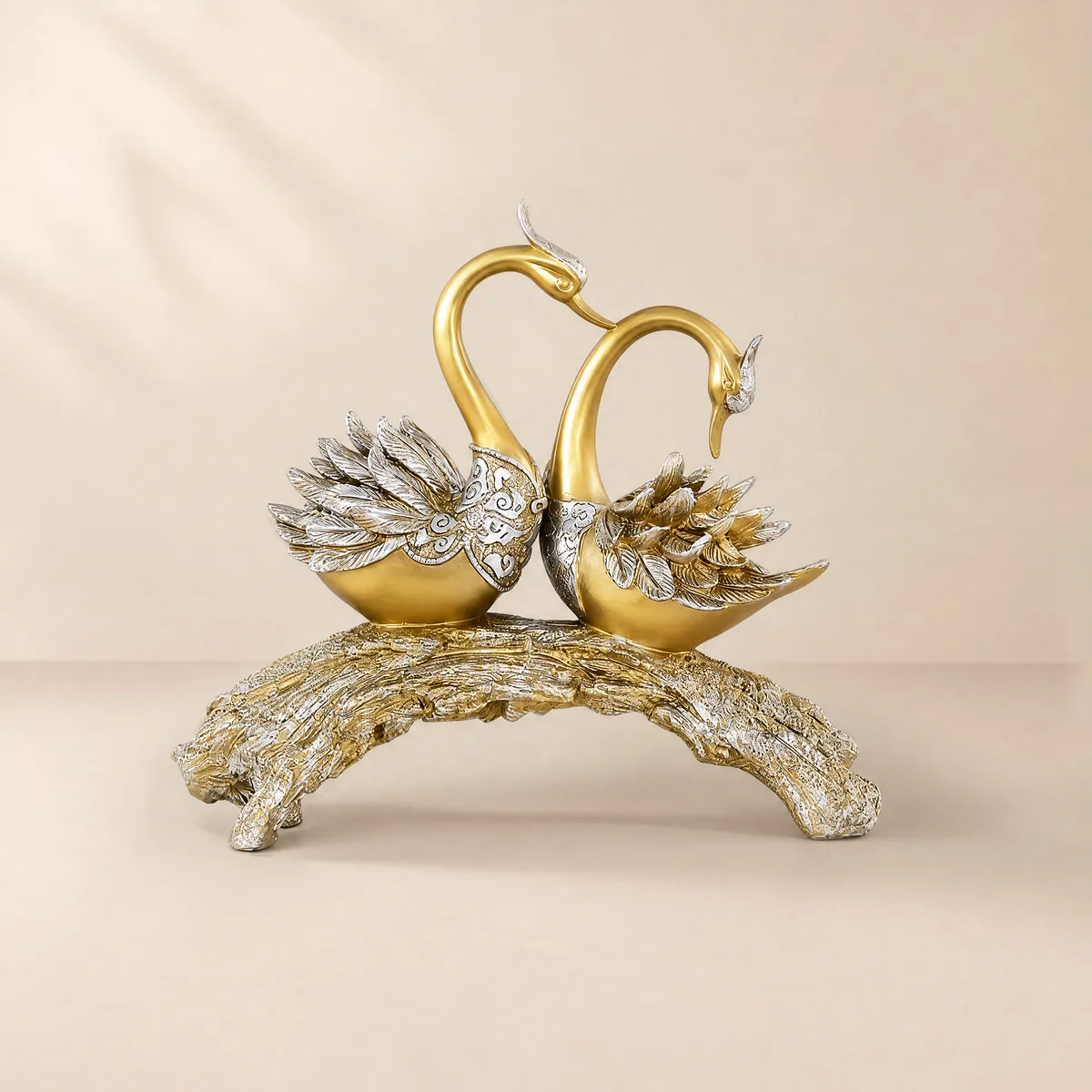 Swan Couple Resin Sculpture in Black & Silver for Home Table Decor — image 20