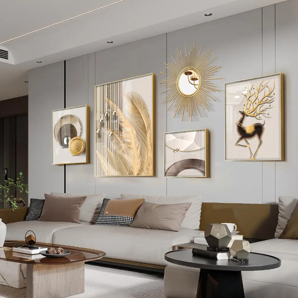 5-Piece Wall Art Set with Golden Accents Modern Abstract Designs for Luxurious Home Decor — image 6