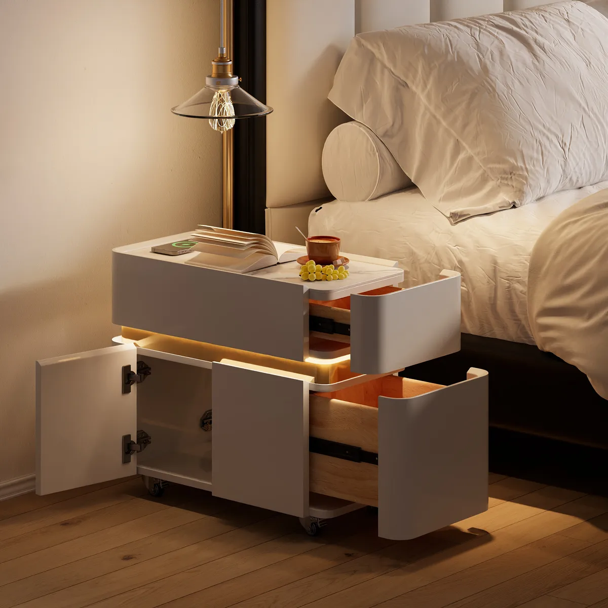 Narrow Smart LED Nightstand with Sintered Stone Top — image 2