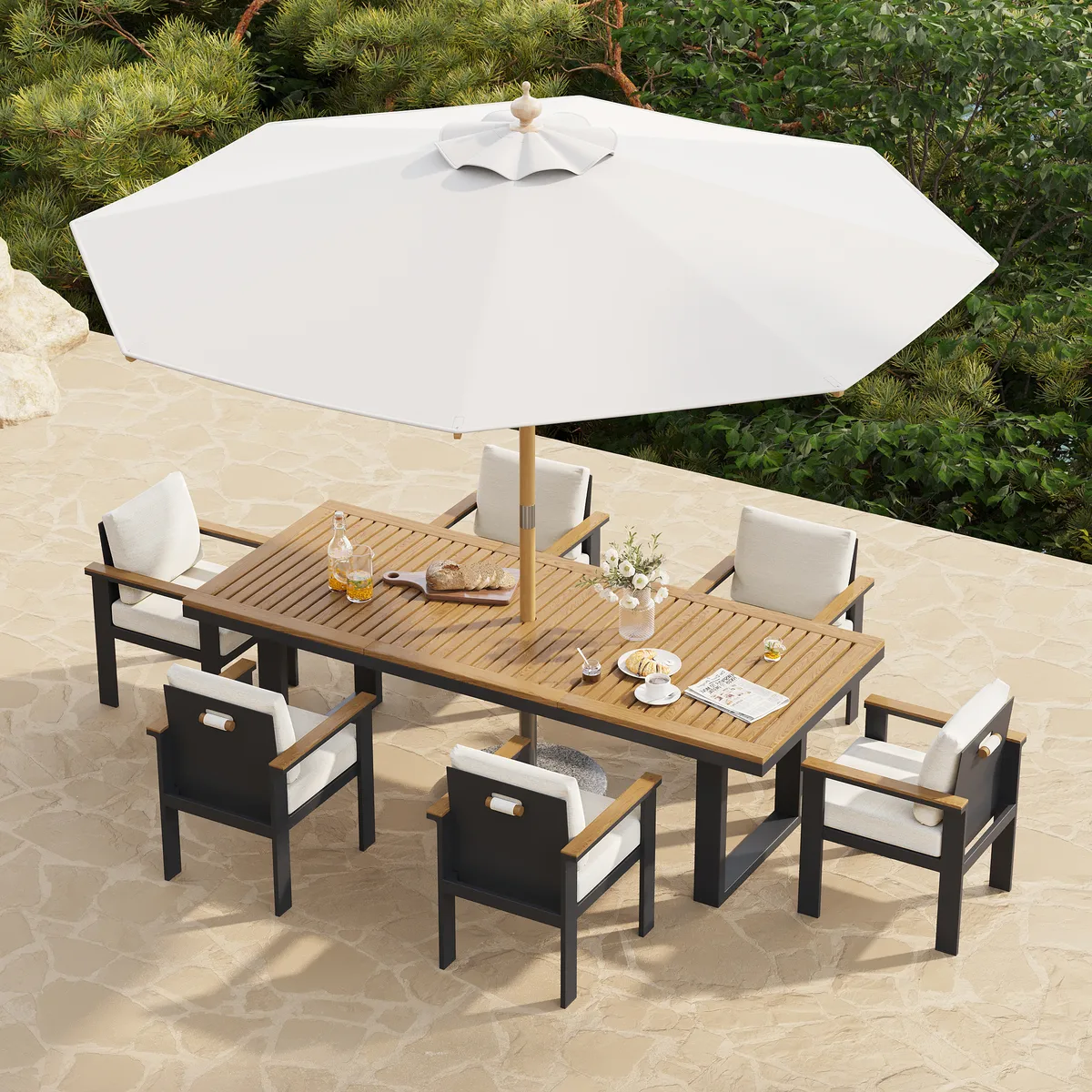 Tevara 5 Pieces Rectangle Wood & Aluminum Outdoor Patio Dining Set for 4 Person — image 22