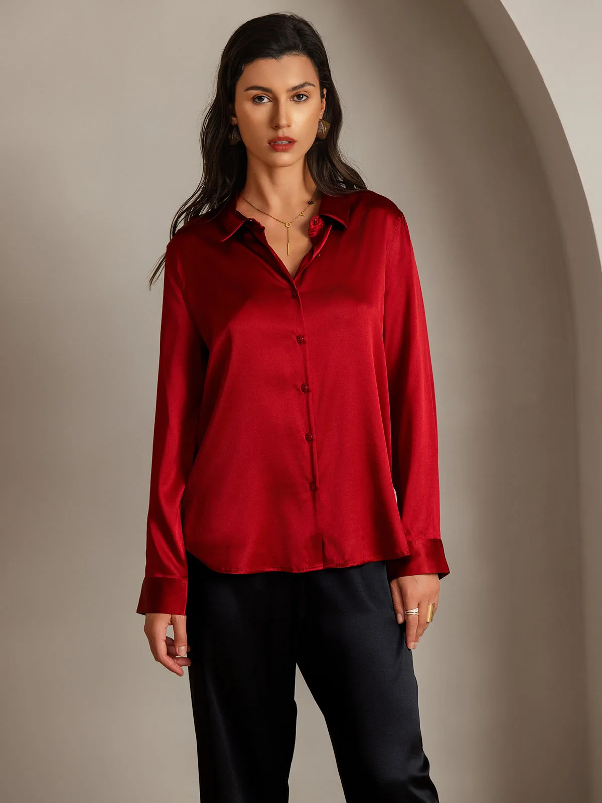 19Momme Silk Long Sleeve Lapel Collar Women's Shirt with Button Up Design — image 10