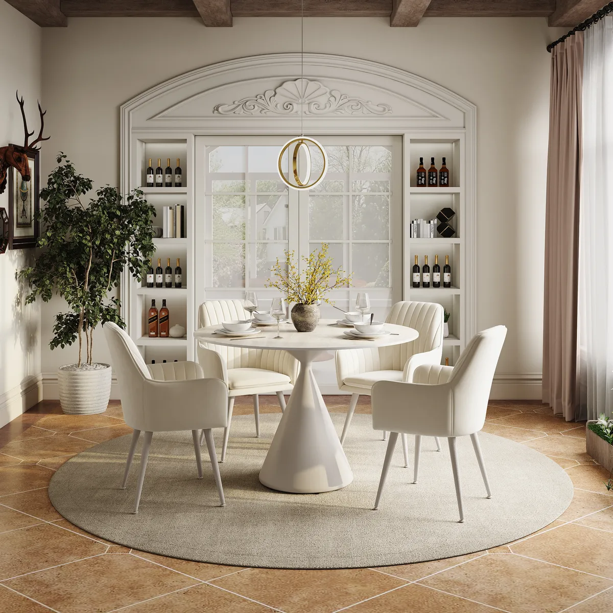 39" Pandora Faux Marble Round Dining Table with Glossy Gold Base for 4 People — image 13