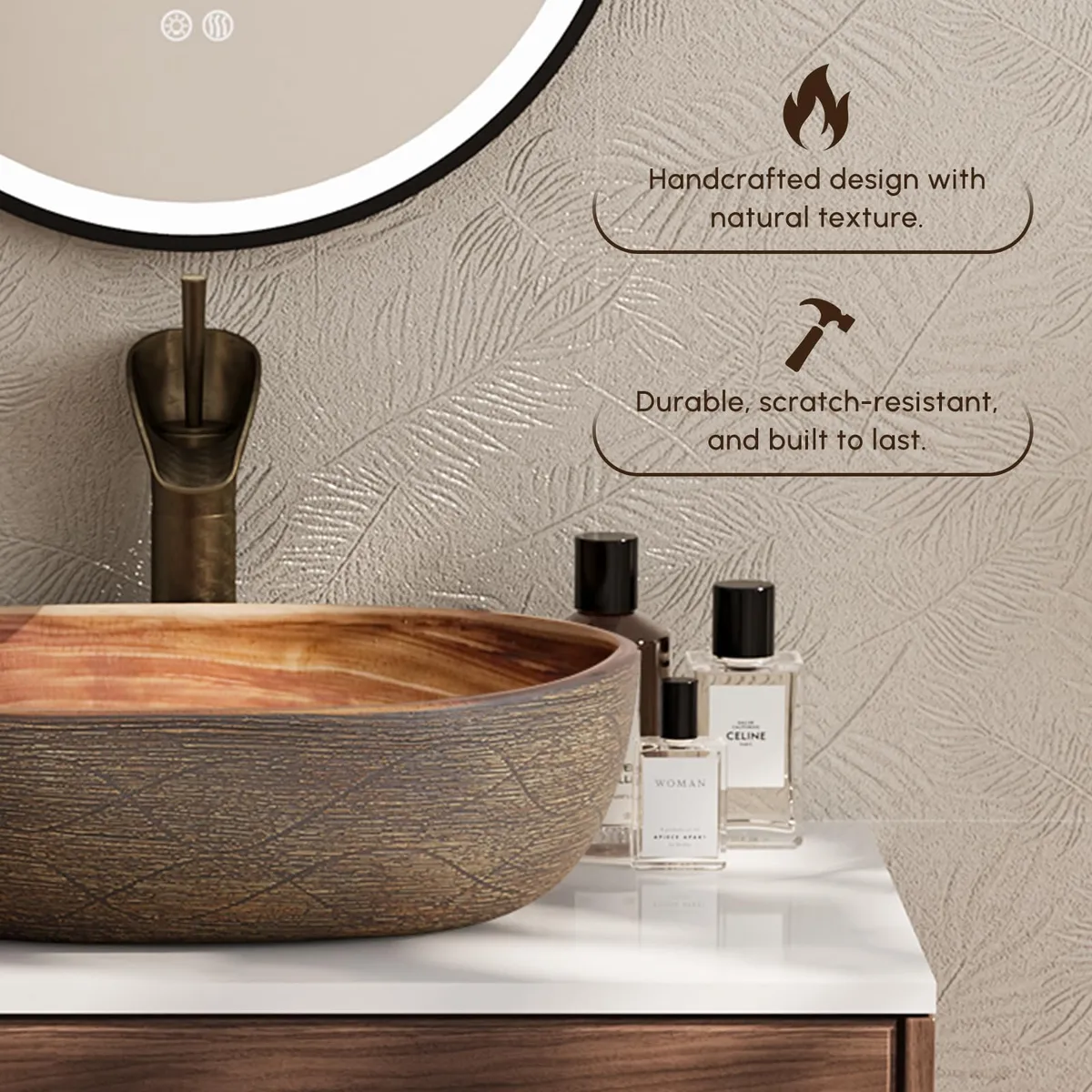 15.7" Ceramic Round Bathroom Vessel Sink Retro Washbasin — image 20
