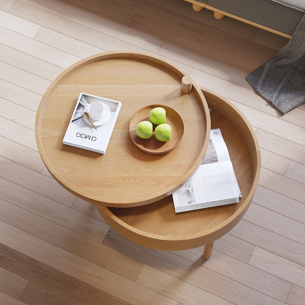 24" Round Rotating Tray Coffee Table with Storage & Metal Legs — image 4
