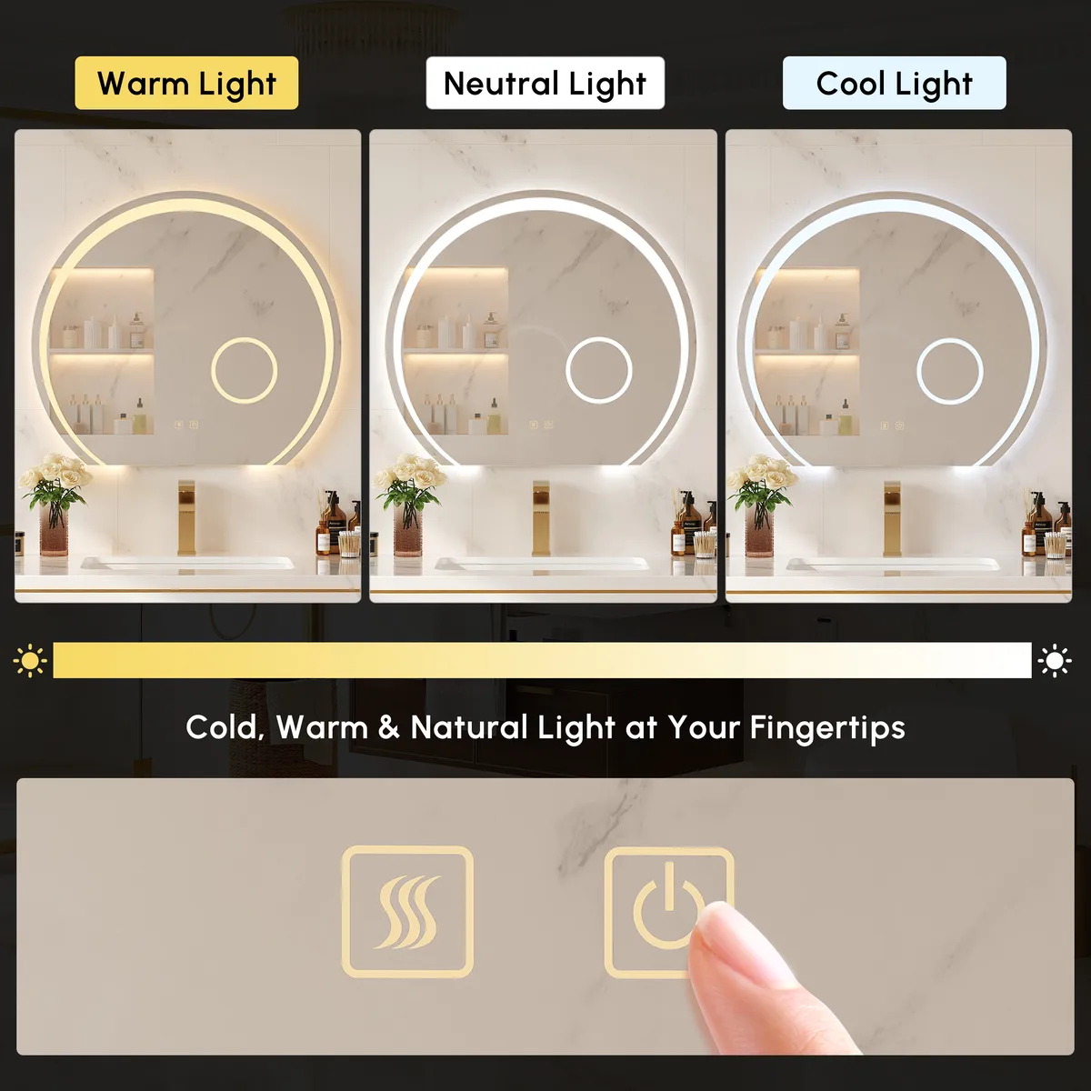 28" Wide LED Bathroom Mirror Dimmable with 3X Magnifier & Anti-Fog — image 4