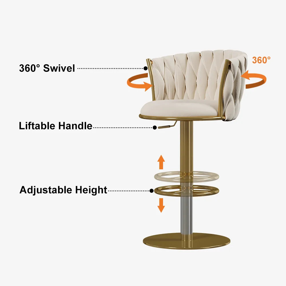 Sweave Set of 2 Gray Swivel Bar Stools Velvet Curved Back Adjustable Height — image 9