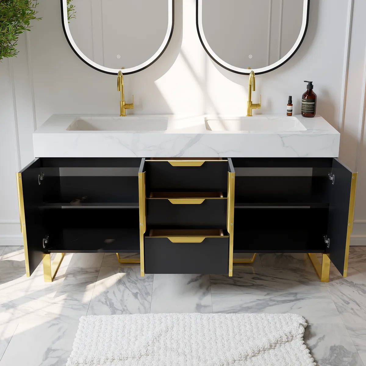 Aro Bathroom Vanity Set 47.2" Freestanding Bathroom Vanity Black with Double Sinks — image 22