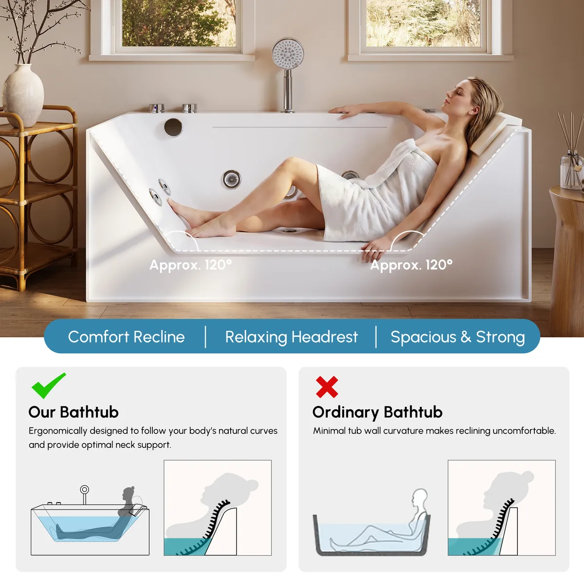 59" Whirlpool Bathtub with Thermostatic Control & Massage Jets & LED Lighting — image 18