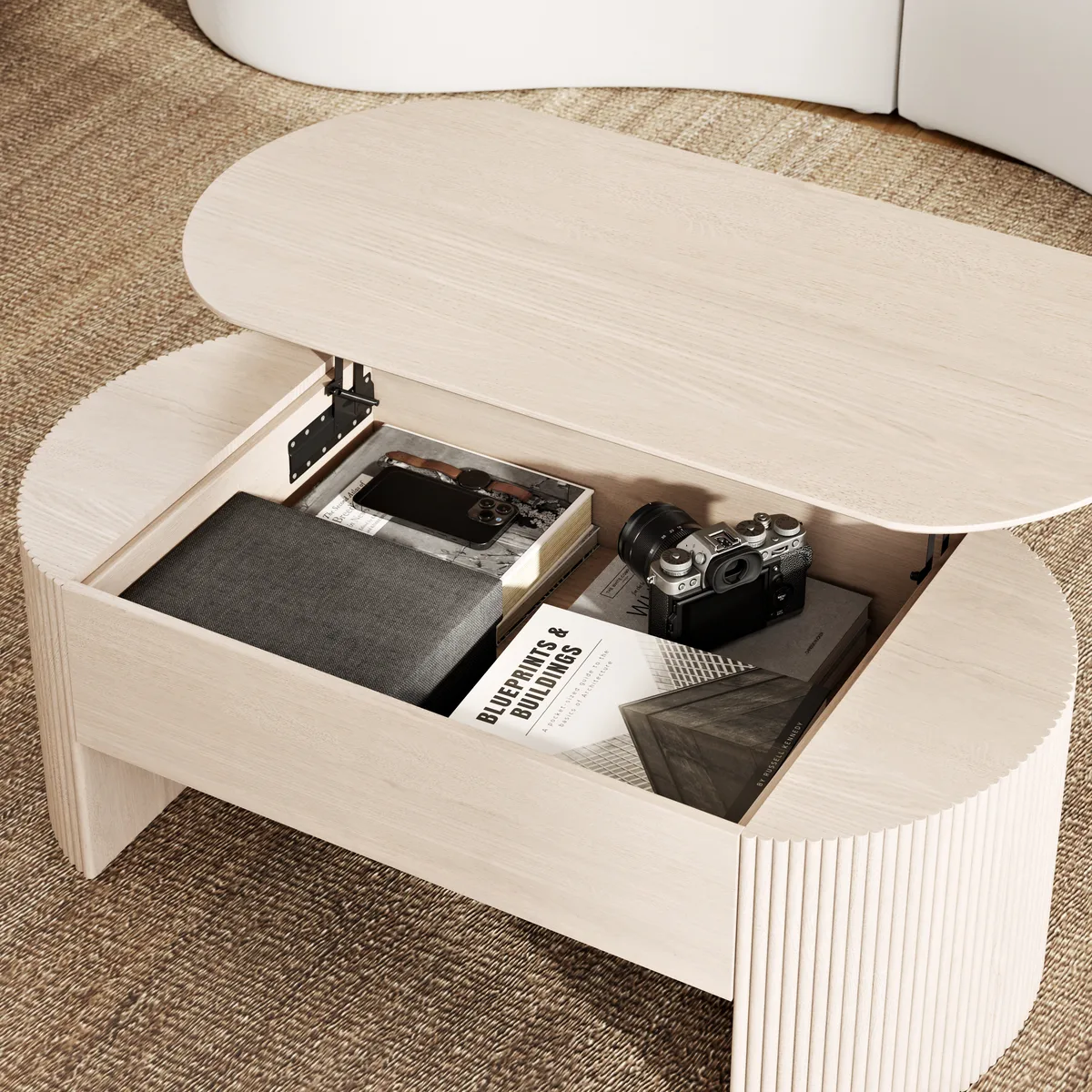 47" Oval Lift Top Mid-Century Modern Coffee Table — image 4