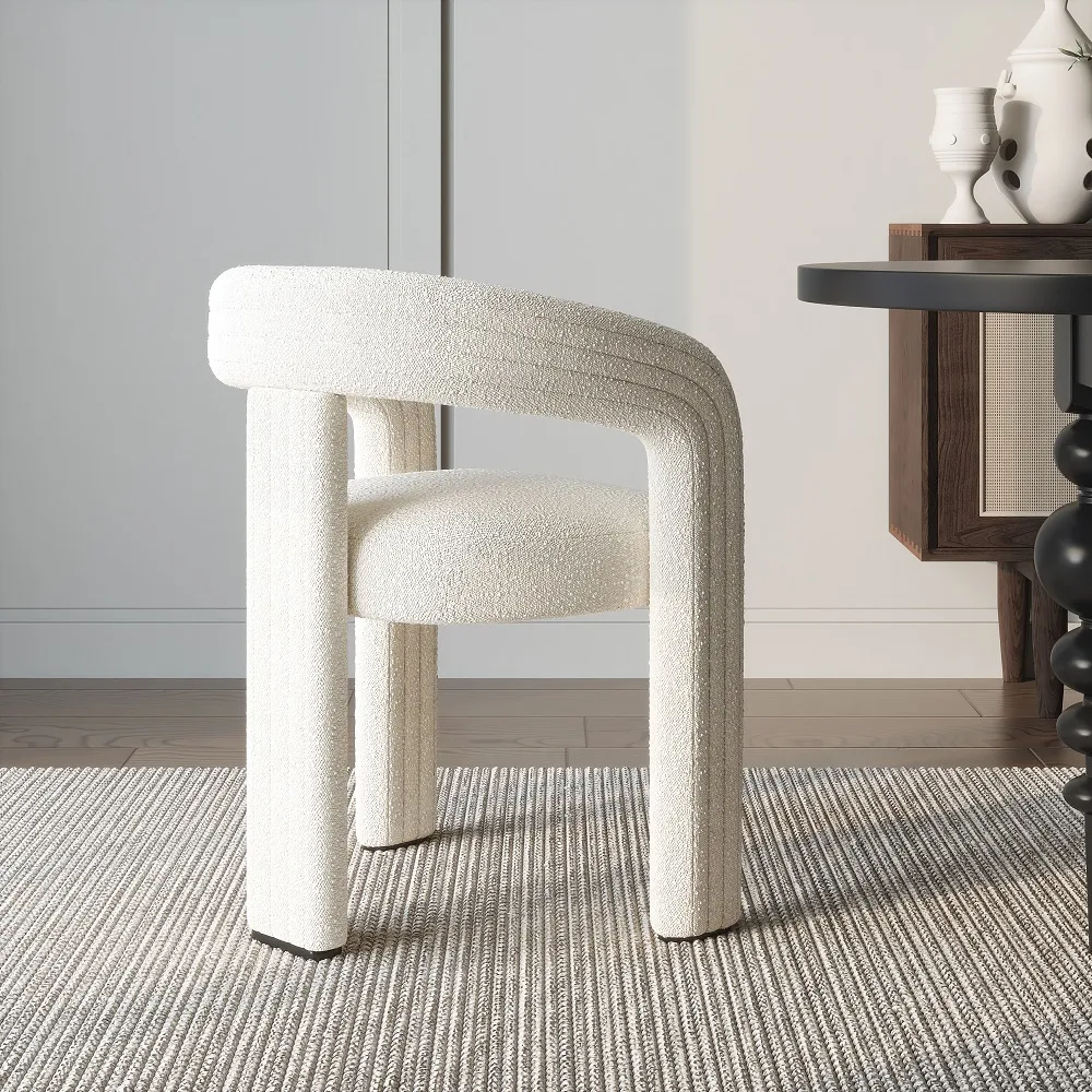 Set of 4 Sherpa Dining Chair Back C-Shaped Modern Gray Dining Room Chair with Lamb Wool Upholstered — image 7