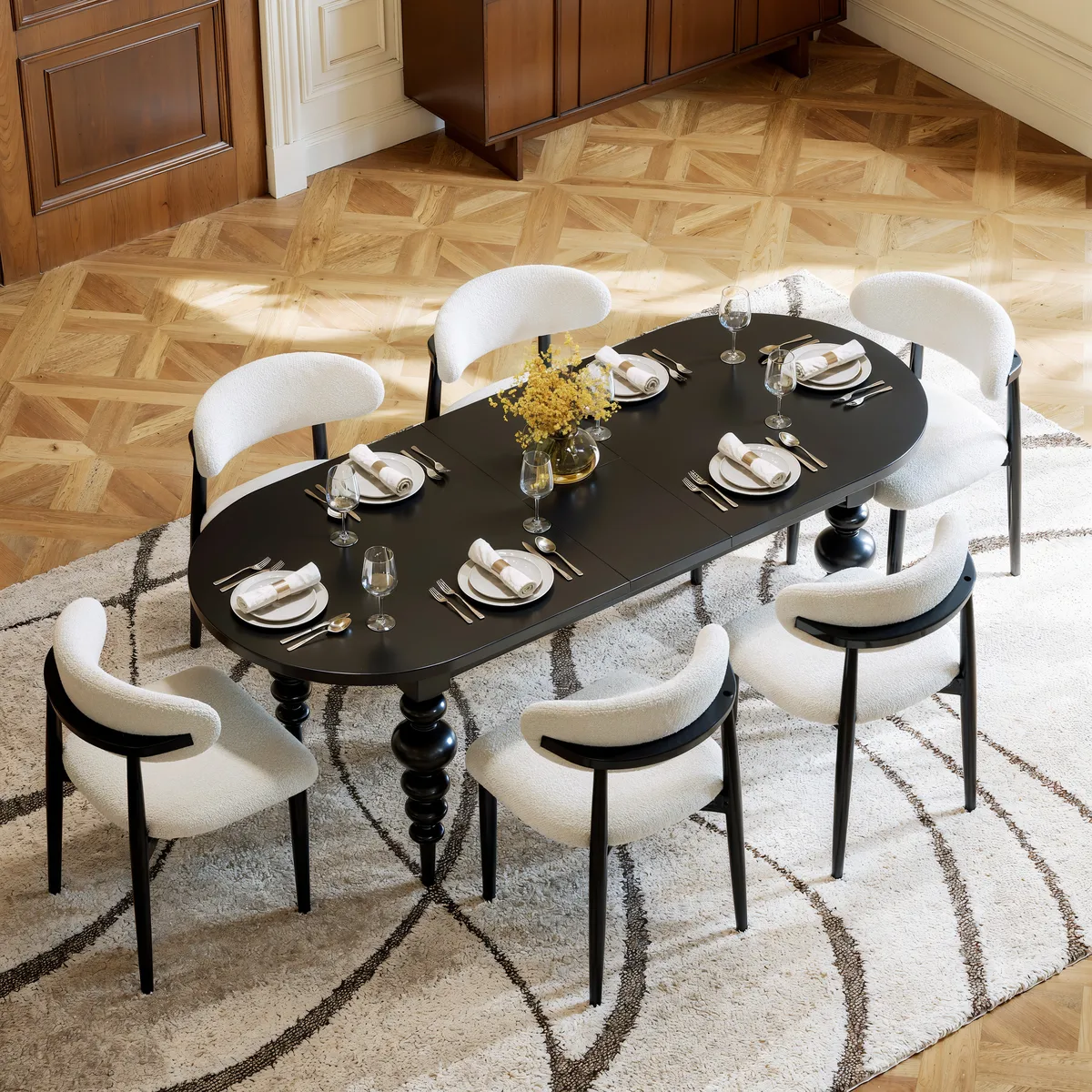 Dining Set 67"-79" Extendable Dining Table Black with 6 Chairs — image 2