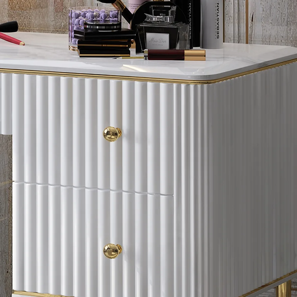 Bline White Makeup Vanity Table Marble Dressing Table with Drawers Gold Stainless Steel — image 5