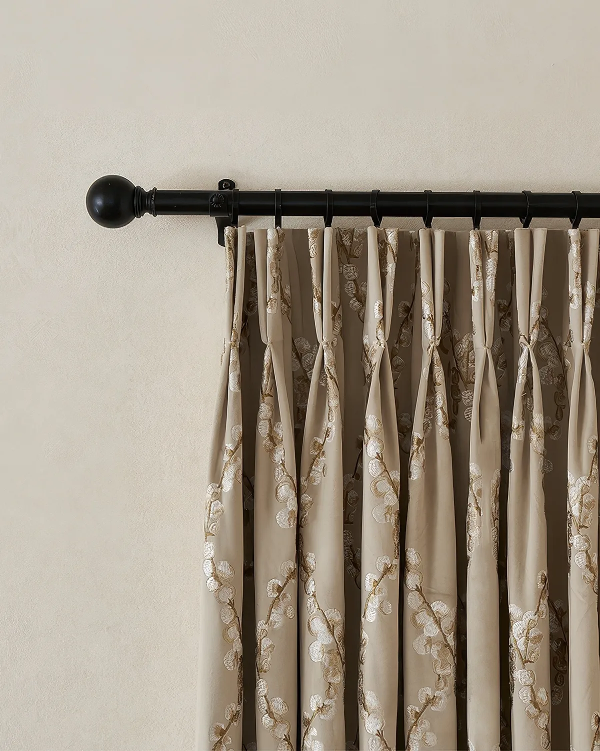 Flora 52 x 95 inch Double French Pinch Pleat Light Taupe Velvet Emboidered Floral Pattern Curtain — image 4