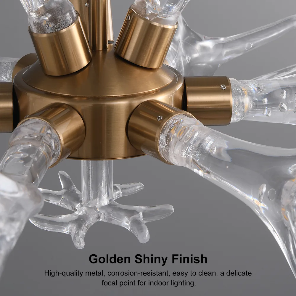 Deer Horn Antler Style 9-Light Ceiling Chandelier LED Gold Lighting — image 8