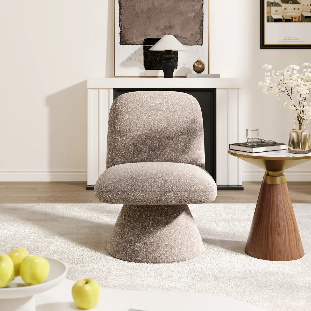18" Modern Orange Boucle Swivel Accent Chair Sculptural L-Shaped Slipper Lounge Chair — image 3